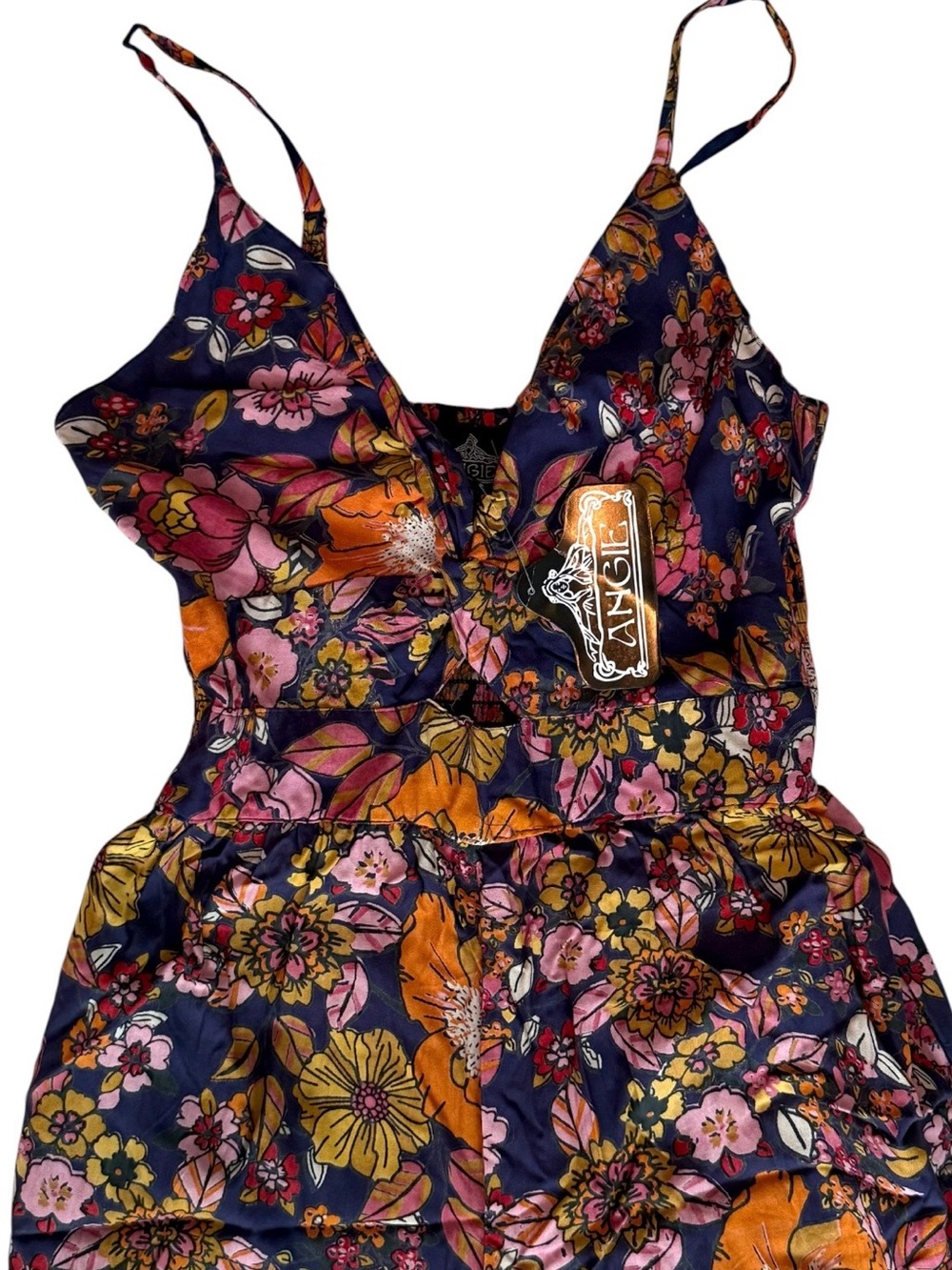 NWT Angie floral wide leg sleeveless jumpsuit navy flowy - Picture 3 of 6